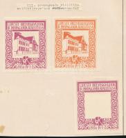 1934 Újpesti bélyeggyűjtők III. propaganda kiállítás 2 db emlékív + 1 db próbanyomat felragasztva