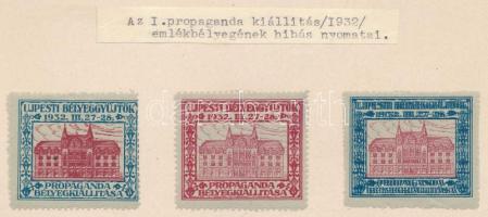1932 3 db Újpesti bélyeggyűjtők propaganda bélyegkiállítása szakirodalomban ismeretlen emlékbélyeg