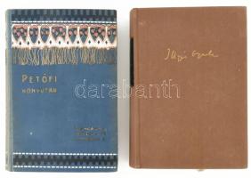 Endrődi Sándor: Petőfi napjai a magyar irodalomban. 1842-1849. Egykoru nyomtatványok másolataival. Petőfi Könyvtár XXIX-XXX. füz. Bp., 1911, Kunossy, Szilágyi és Társa, 543+1 p.+ XI t. Kiadói szecessziós aranyozott, festett, illusztrált egészvászon-kötés, kissé kopott borítóval. + Illyés Gyula: Petőfi Sándor. Bp.,1971,Szépirodalmi. Borsos Miklós rajzaival. Kiadói egészvászon-kötés.
