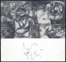 Szász Endre (1926-2003) festőművész, grafikus aláírása egy saját művét ábrázoló nyomaton