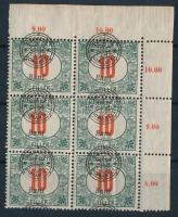 Nagyvárad 1919 Pirosszámú portó 10f ívsarki 6-os tömb eltolódott felülnyomással, Bodor vizsgálójellel