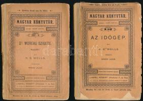 H. G. Wells: Dr. Moreu Szigete. Regény. Ford.: Mikes Lajos.; Az időgép. Ford.: Mikes Lajos. Magyar Könyvtár. Bp., 1900-1901., Lampel R. (Wodianer F. és Fiai.) Kiadói papírkötések, szakadt borítókkal, javított gerincekkel.
