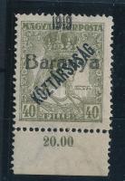 Baranya I. 1919 Zita/Köztársaság ívszéli 40f fekete felülnyomással, Bodor vizsgálójellel