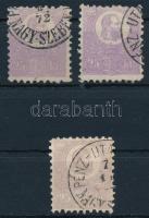 1871 3 x Kőnyomat 25kr, színváltozatok pénzutalvány bélyegzésekkel (160.000)
