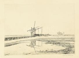 Zádor István (1882-1963): Gémeskút. Rézkarc, papír, jelzett, lapszéli apró foltokkal, kartonra kasírozva, 25×34 cm