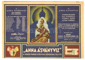 cca 1940 Anna ásványvíz, szegedi forrás gyógyvize szénsavval töltve, címketerv: Kopasz Márta, Révai, 8,5x12 cm