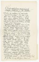 cca 1929 Vajda Károly: A Kínába induló ferences misszionáriusok ünnepélyes búcsúztatása a Pesti Vigadóban. Kézirat, 5 beírt oldal. A második oldalon név szerint említve P. Erdős Apollinár, P. Károlyi Bernát és P. Szennáry Titusz ferences szerzetesek. (Károlyi Bernát 1929-ben utazott ki önkéntes hittérítőként a kínai Paokingba, ahol missziós iskolát alapított és kétezer szavas kínai-magyar szótárat szerkesztett. 1936-ban a terület generális helyettesének nevezték ki, azonban 1938-ban betegség miatt kénytelen volt hazatérni). Az utolsó oldalon beragasztott képeslappal. Fűzés nélkül, egy lapon kis sérüléssel.