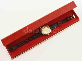 Helvetia női karóra, mechanikus, bőr szíjjal, sérült számlappal, díszdobozban, számlap d: 20 mm