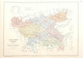 cca 1900-1910 Vármegye térkép-gyűjtemény, 52 db + 1 átnézeti térkép. Átkötött haránt-alakú modern műbőr-kötés, nagyrészt jó állapotban, a nagy lapok hátoldalán az összeillesztés nyomaival, különféle méretben: cca 29,5x41,5 cm és 22x29 cm közötti méretben, album: 34x49 cm. + Benne: cca 1938 Az ezeréves magyar Felvidék, a Pesti Hírlap kiadása, hátoldalán felvidéki városok képeivel, javított, restaurált, 57x41 cm