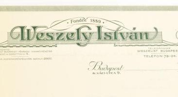 cca 1910 Weszely István vadász-, turista- és sportfelszerelések üzlete (Bp. IV., Váci u. 9.) fejléce...