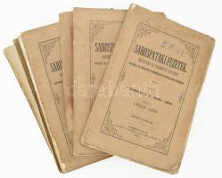 1863 Sárospataki füzetek. VII. évf I., III., IV és V., VI., IX. és X. sz. (nem teljes évfolyam). Kiadói papírkötésben, sérült gerincekkel, foltos borítókkal lapokkal, könyvtest részben kettévált.