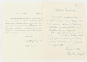 cca 1970-1980 Thiery Árpád (1928-1995) író, újságíró autográf levele, és gépelt levele autográf aláírással Lázár Tibor (1933-?) költő részére