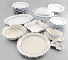 Zsolnay kékcsíkos 38 darabos étkészlet. Jelzett, kopással, néhány darabon sérüléssel.