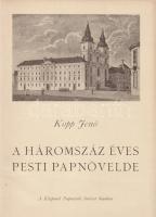 Kopp Jenő: A háromszáz éves pesti Papnövelde. Budapest, 1948. Központi Papnevelő Intézet (Stephaneum ny.) 35 + [1] p. + 36 (LXXII) t. (fényképek). Folio. A borítót Jeges Ernő tervezte. Fűzve, illusztrált kiadói papírborítóban, szép példány.