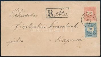 1888 Ajánlott 5kr díjjegyes levél 10kr bérmentesítéssel OSZTOPÁN (Gudlin 100 p) - KAPOSVÁR kiállítási minőségben