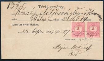 1882 Tértivevény 5kr párral MÁLCZA (Gudlin 100 p) - Hosszúmező