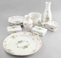 Hollóházi Erika mintás 11 darabos szett, közte nagyméretű kínáló. Jelzett, minimális kopással.