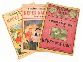 1928, 1930, 1931 Vásárhelyi Reggeli Ujság képes naptára, össz. 3db. Kiadói papírkötés, kissé foltos borítókkal, gerinceken apró sérülésekkel.