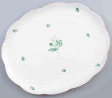 Herend zöldvirágos pecsenyés tál. 2. oszt. jelzéssel, kopással, 31,5x25,5 cm