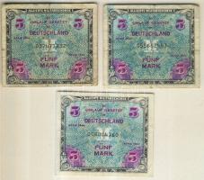 Németország szövetségi megszállás alatt 1944. 5M (3x) USA-nyomat kilencjegyű sorszámmal T:III