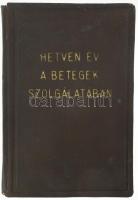 Stern Salamon (szerk.): Hetven év a betegek szolgálatában 1871-1941. Emlékkönyv az "Országos Bikur Cholim Betegeket Gyámolító Egyesület" hetvenéves fennálása alkalmából. Bp., 1941, Országos Bikur Cholim Betegeket Gyámolító Egyesület. Fekete-fehér fotókkal illusztrált. "Ez a könyv 200 számozott példányban készült." Számozatlan példány. Kiadói egészvászon-kötés, kopott borítóval, kissé sérült gerinccel, régi bélyegzésekkel.