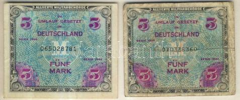 Németország szövetségi megszállás alatt 1944. 5M (2x) USA-nyomat kilencjegyű sorszámmal T:II,III
