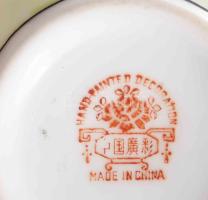 Kínai kakasmintás fedeles csokoládés bögre. Jelzett, kis mázrepedéssel, m: 12,5 cm