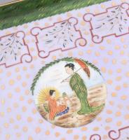 Antik kínai mokkás szett, tálcán. Tejkiöntő és egy fedél hiányzik, egyik csészén repedéssel