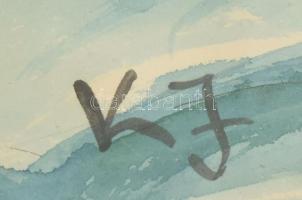 KJ jelzéssel, XX. sz. közepe: Donald kacsa horgászik. Akvarell, papír. 26x37 cm. Üvegezett fakeretbe...