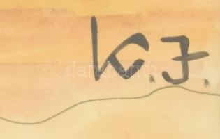 KJ jelzéssel, XX. sz. közepe: Popeye pipázik és spenótot eszik. Akvarell, papír. 26x37 cm. Üvegezett...