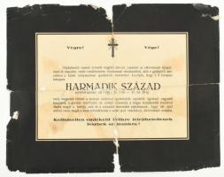 cca 1942 Újvidék, repülőtér, a kaposvári 3-as SAS repülős felderítőszázad tréfás, kiképzést búcsúztató gyászjelentése, sérült