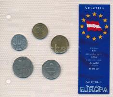 Ausztria 1974-1997. 10gr-10Sch (5xklf) "Európa utolsó pénzei" vákuumcsomagolt forgalmi összeállítás T:AU-VF Austria 1974-1997. 10 Groschen - 10 Schilling (5xdiff) "Europe's last coins" coin set in vacuum packing C:AU-VF