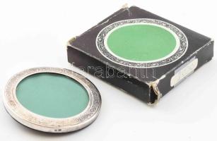 Ezüst (Ag) kerek képkeret, üvegezett, jelzett, dobozában, d: 5,5 cm