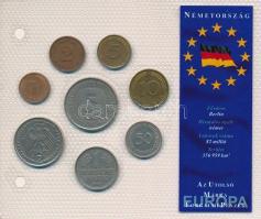 Németország 1950-1994. 1pf-5M (8xklf) "Európa utolsó pénzei" vákuumcsomagolt forgalmi összeállítás T:XF,VF Germany 1950-1994. 1 Pfennig - 5 Mark (8xdiff) "Europe's last coins" coin set in vacuum packing C:XF,VF