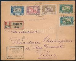 1924. máj. 6. Ajánlott légi levél Párizsba Ikarusz bélyegekkel és Koronás Madonna 5000K négyescsíkkal