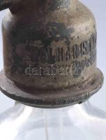 Molnár Istvánné Szikvízgyára Hódmezővásárhely szódásüveg, fejazonos, kopással, m: 30 cm