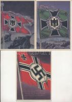 5 db postatiszta német náci propaganda képeslap utánnyomat zászlóval / 5 reprints unused German Nazi propaganda postcards with flags signed by Gottfried Klein (Die Siegreichen Fahnen und Standarken der deutschen Wehrmacht