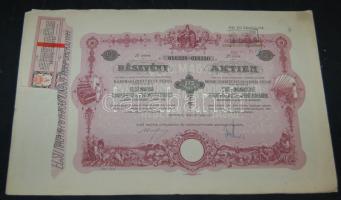 1939. "Első Magyar Gyapjúmosó és Finomposztógyár Részvénytársaság" részvénye 375P-ről, magyar és német nyelven, szelvényekkel