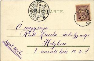 1900 Húsvéti üdvözlet / Easter greeting art postcard with rabbit and chicken. litho (fl)