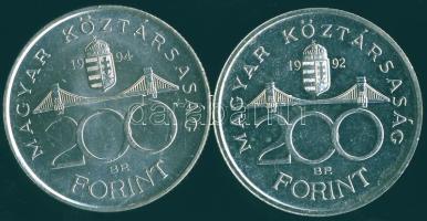 1992-94. 200Ft Ag "MNB" + "Deák" T:BU,2