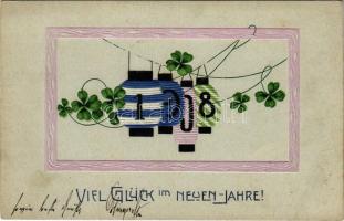 1907 Viel Glück im neuen Jahre / New Year greeting art postcard with clovers. Emb. litho (fl)