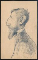 Telcs (Teltsch) Ede (1872-1948): Karikaturisztikus portré, 1899. Ceruza, papír. Jelzett. 16x10 cm