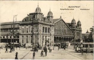 1915 Budapest VI. Nyugati pályaudvar, vasútállomás, villamosok (EK)