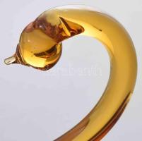 Antik borostyánszínű üveg pralinékínáló, hattyú alakot formáz, jelzés nélkül, kis kopással, m: 17,5 ...