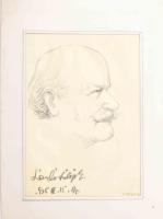 Tábor János (1890-1956): László Fülöp festőművész portréja. Ceruza, papír, jelzett. László Fülöp autográf (?) aláírásával? 27×19 cm. Paszparuban