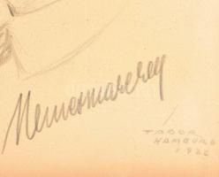 Tábor János (1890-1956): Nemes Marcell műgyűjtő portréja. Ceruza, papír, jelzett. Nemes Marcell auto...