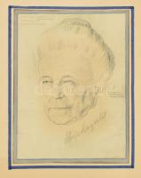 Tábor János (1890-1956): Selma Lagerlöf portréja. Ceruza, papír, jelzett. Selma Lagerlöf autográf (?) aláírásával? 26,5×19,5 cm. Kissé gyűrött. Paszpartuban.