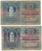 1913. 20K (2x) román felülbélyegzéssel T:F,VG Adamo K17