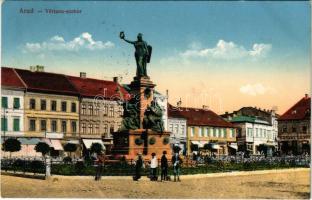 1916 Arad, Vértanú szobor, Daimel Lajos, Rosenberg József és Hubert J. és társa üzlete. Kerpel Izsó kiadása / martyrs statue, shops (EK)