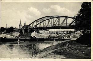 1934 Komárom, Komárno; Kikötő a híddal / port, bridge (fa)